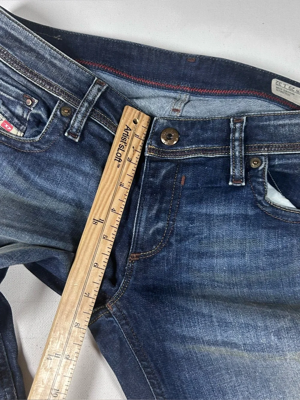 Diesel Jeans Mens Fits: 32x28 Blue Lowkey Regular Sim Straight Marbling Distress